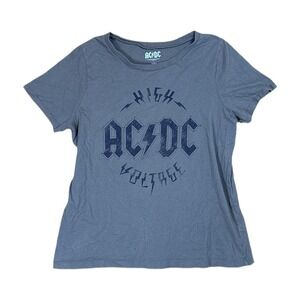 AC/DC High Voltage Band Tee Womens Large Blue Good Distressed Graphic Shirt